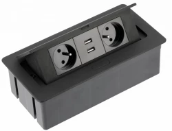 Indux Flip Medium pin earthing kitchen socket for worktop or wall unit matt black with 2 outlets and 2 USB chargers 1208957438