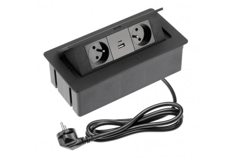 Indux Flip Medium kitchen socket grounding in the worktop or wall cabinet matte black with 2 sockets and 2 USB chargers 1208957438