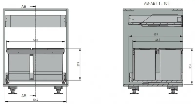 Garbi Basket B-60-4-H waste sorting system for drawer 60cm incl. holder and 4 waste bins 1208957472