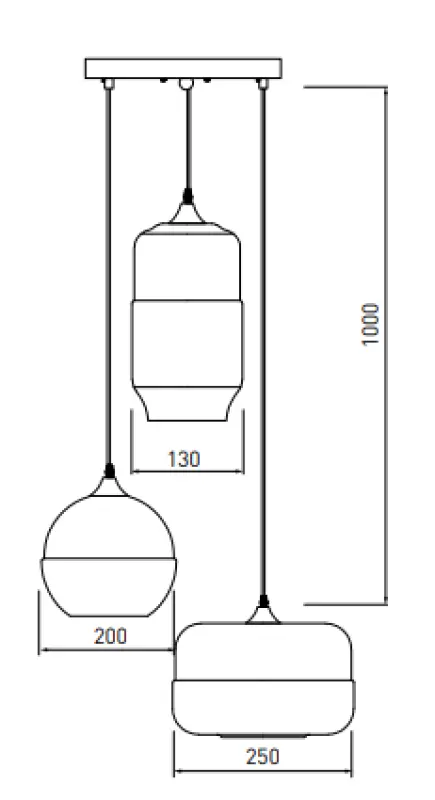 Decor Lender modern metal and glass pendant lamp with 3 light sources 9270