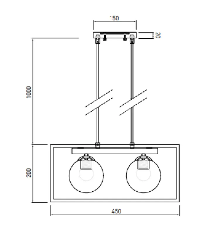 Decor Avelin pendant lamp with golden rectangular frame width 45 cm 2232