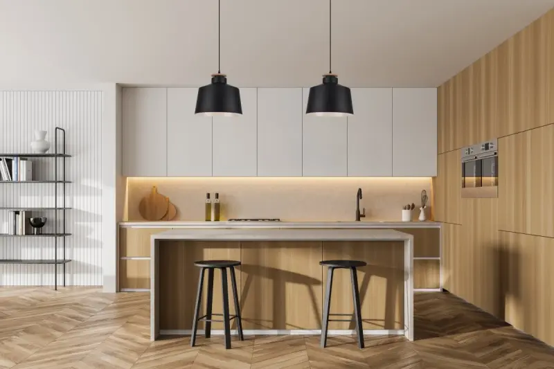 Decor Margus matt black metal pendant lamp with wooden top 2911