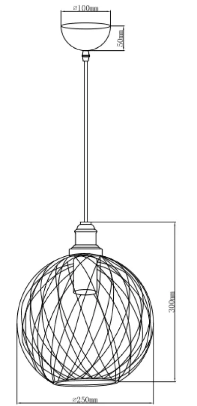 Decor Viela black metal wire pendant lamp, spherical shape, diameter 25 cm 6972
