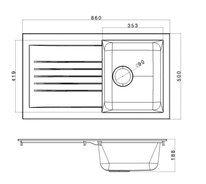 Ausmann Fibre sink white reversible with drainer inset 86x50 cm 1208957673