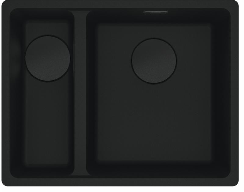 Franke Maris MRG 160-34-15 Fragranite black edition matte black undermount sink large basin on the right