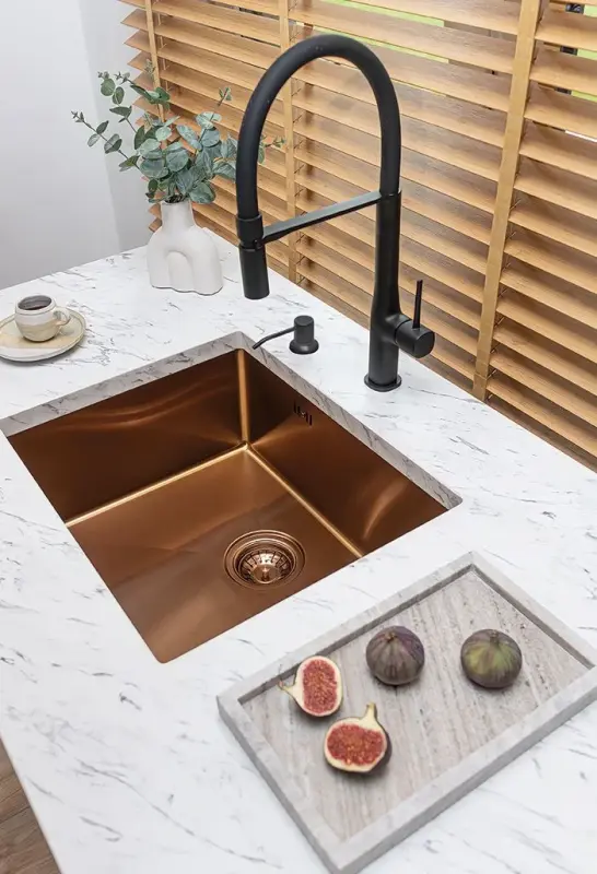 Aquadesign Sinks copper stainless steel sink copper colour PVD 50x40 undermount flush-mounted and inset 1208957700