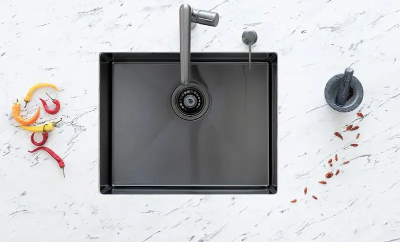 Aquadesign Sinks gun metal stainless steel sink anthracite colour PVD 50x40 undermount flush-mounted and inset 1208957702