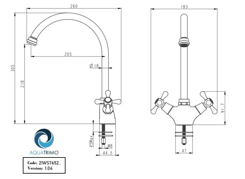AquaTrimo Windsor classic nostalgic kitchen tap with round spout, bronze 21WS7652BN