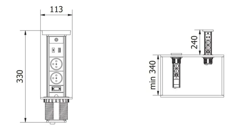 Indux Lift retractable pen earth white kitchen socket in worktop with lighting, 2 x USB and wireless charging 1208957837
