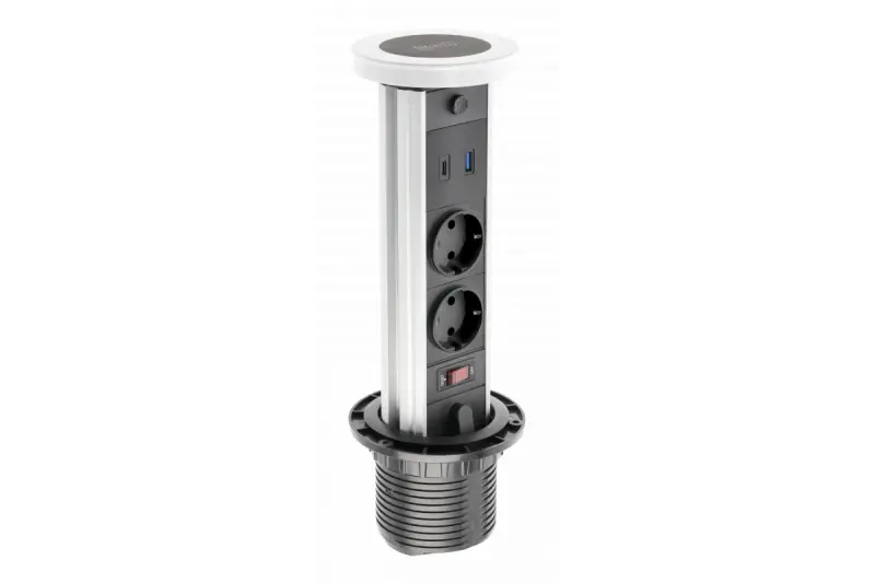 Indux Lift retractable earthed white kitchen socket for worktop with lighting, 2 x USB and wireless charging 1208957838