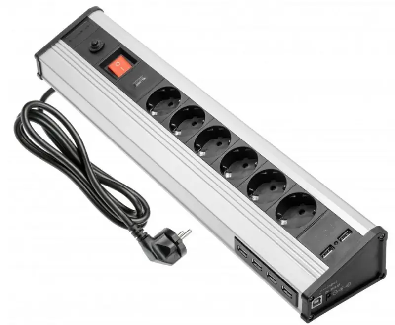 Indux Corner corner and freestanding earthed aluminum socket with 6 outlets and 6 USB 1208957851