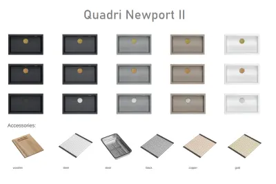 Quadri Newport II white granite inset and undermount sink with manual siphon 76x45cm 1208957854