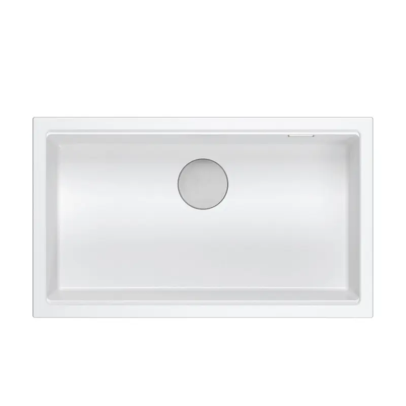 Quadri Newport II white granite inset and undermount sink with manual siphon 76x45cm 1208957854