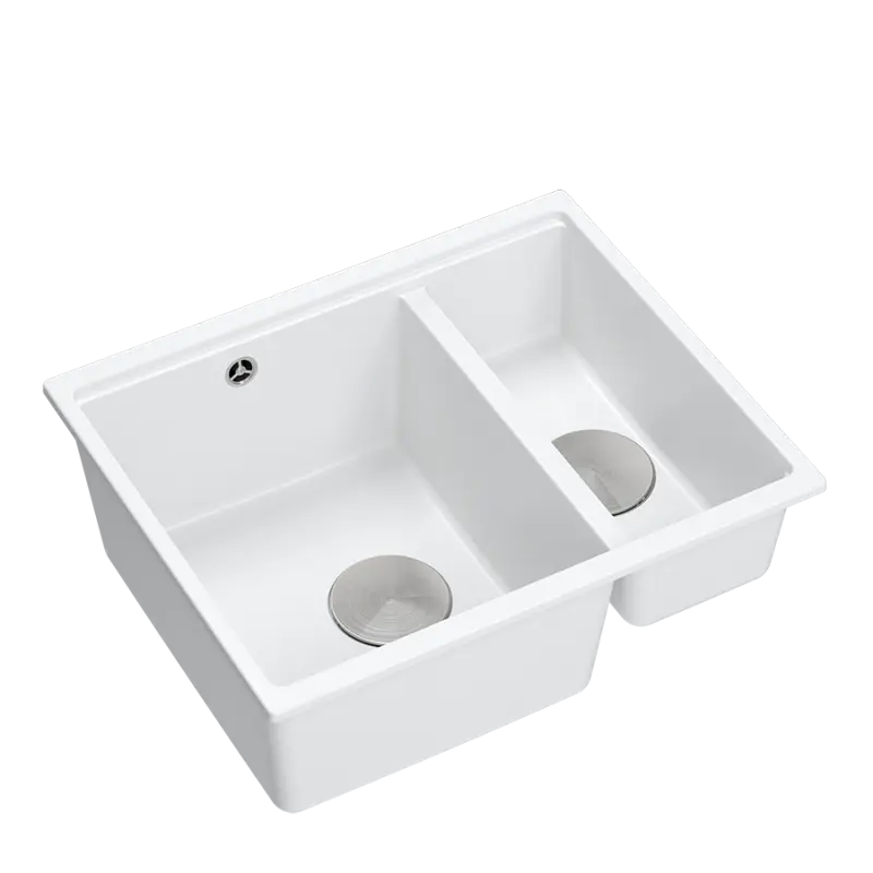 Quadri Newport II granite white inset and undermount sink 1,5-bowl 555x460mm with stainless steel manual siphon 1208957860