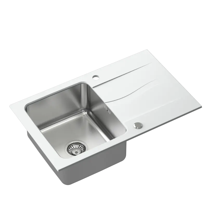 Quadri Fusion inset stainless steel sink with white granite drainer 78x48 reversible 1208957868