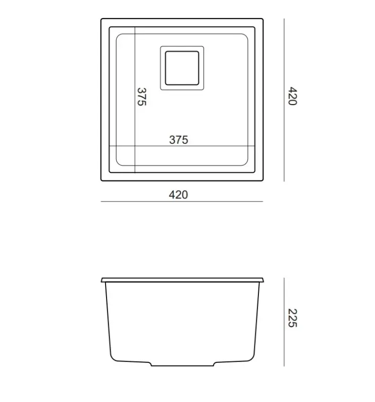 Quadri Quadrangle white undermount granite sink 42x42cm with stainless steel plug 1208957886