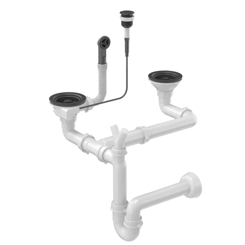 Quadri drain set sink push to open knob with 2-bowl siphon black 1208957898