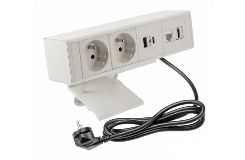 Indux Desk BAR 2x pen earthing Socket with 1xUSB A, 1xUSB C, 1xRJ45 and 1xHDMI white 1208957921