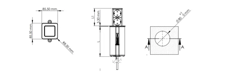 Indux Push extendable white side earthing socket with 1xUSB A and 1xUSB C with stainless steel cover 1208957931