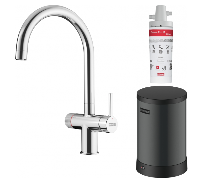 Franke Maris water hub 4L boiler 3-in-1 with Twist mechanical boiling water tap chrome with water hub bypass 1208957941