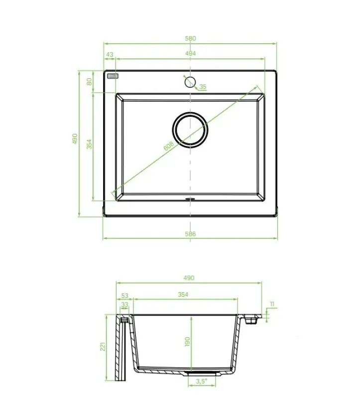 Aquadesign Farmhouse intermediate or inset granite sink 58x49cm 1208958165