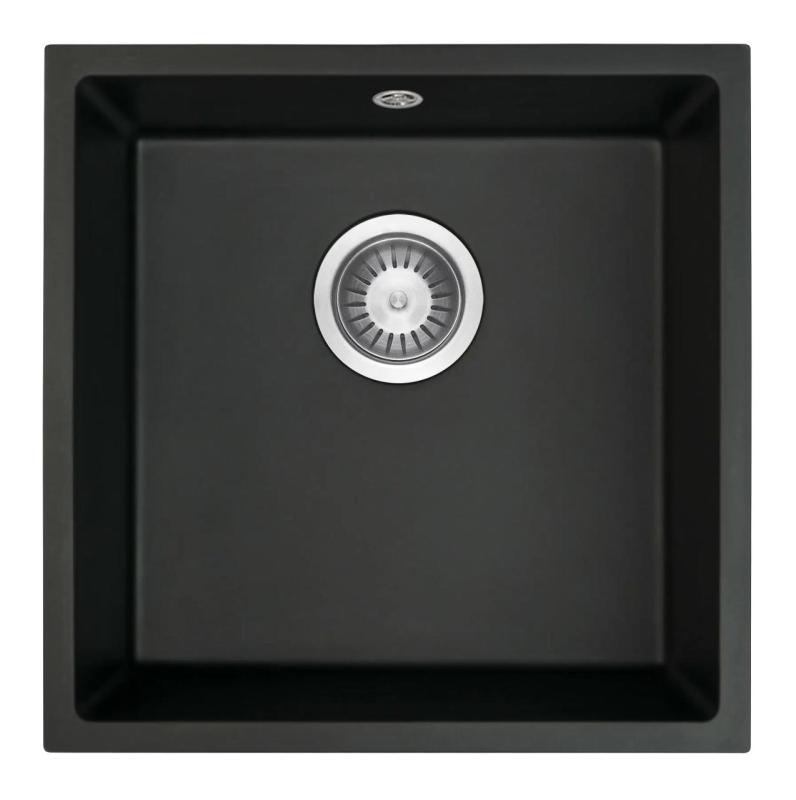 GraniteMy Universal granite black sink 40x40 cm black topmounted undermount and flush-mount with stainless steel plug 1208958318