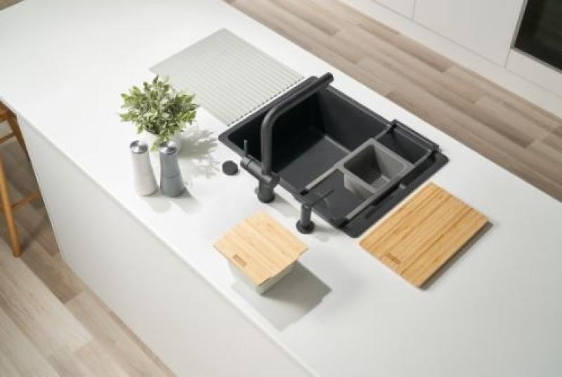 Franke universal accessories in set of 5, cutting board, insert tray, draining mat and storage tray 112.0655.489