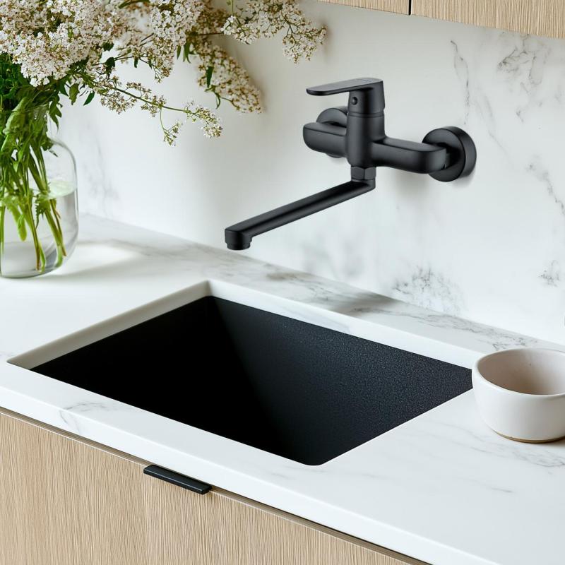 Aquatrimo Chopin single-handle kitchen wall faucet matte black with 297mm spout 21CP8469SW