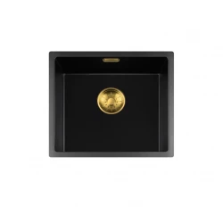 Lorreine BQ series sink 44x41cm undermount black with gold plug 40BQ37-FU-GOLD