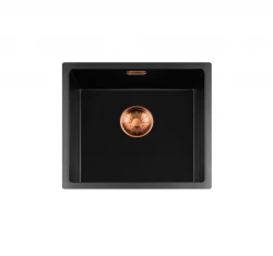 Lorreine BQ series sink 44x41cm undermount black with copper plug 40BQ37-FU-COPPER