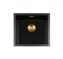 Lorreine BQ series sink 45x45cm top-mount black with gold plug 40BQ-T-GOLD
