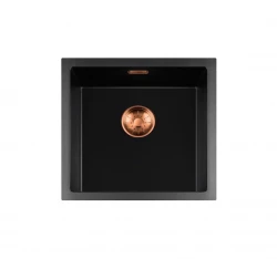 Lorreine BQ series sink 45x45cm top-mount black with copper plug 40BQ-T-COPPER