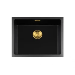 Lorreine BQ series sink 55x45cm top-mount black with gold plug 50BQ-T-GOLD