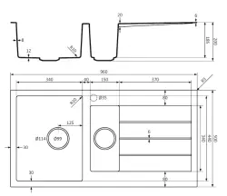 Lorreine BQ series 1.5 sink 96x50cm top-mount black with gun metal plug 3415BQ44DB-T-GUNMETAL