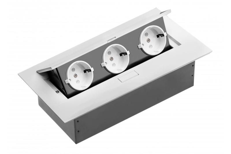 Desktop extension cable, 3x schuko socket, without cable, white 1208958665