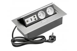 Desk extension cable 2x socket with uziem, gn. USB, audio (banana), gn. RJ45,power cable with plug,alu 1208958677