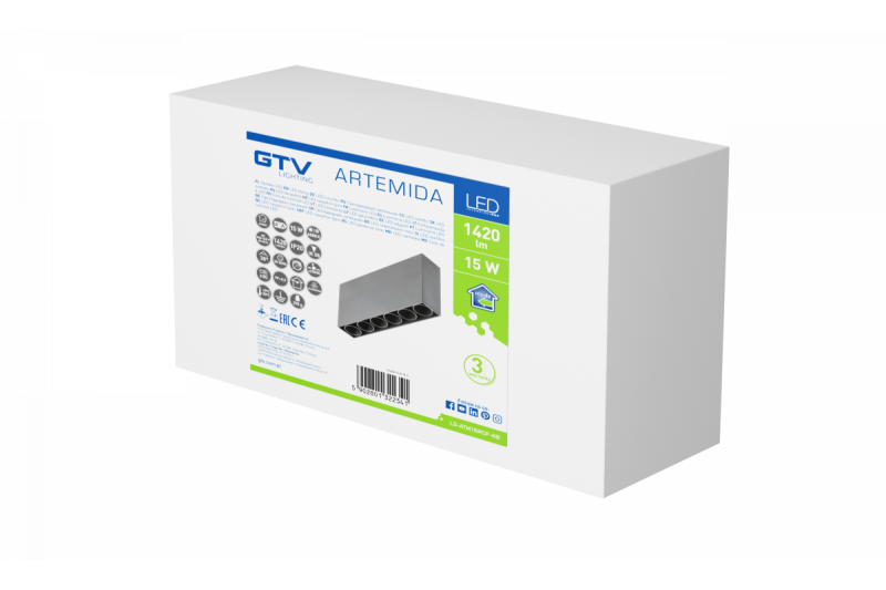 Decor LED fixture ARTEMIDA 15W 1420lm AC220-240V 50/60 Hz PF>0 9 Ra≥80 IP20 IK08 4000K 38° rectangle black 1208962640