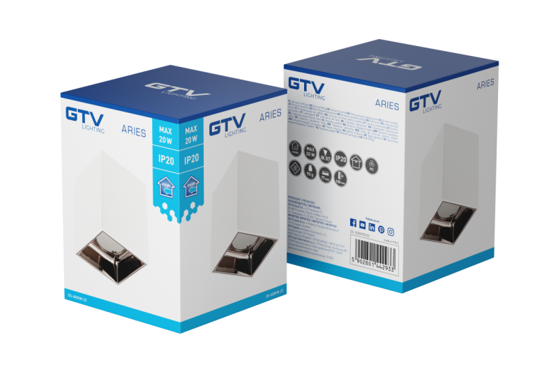 Decor Ceiling luminaire ARIES PC 77x100mm IP20 max 20W square white/black chrome 1208963816