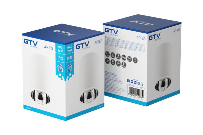 Decor Ceiling luminaire ARIES PC 73x105mm IP20 max 20W round white/chrome 1208963821