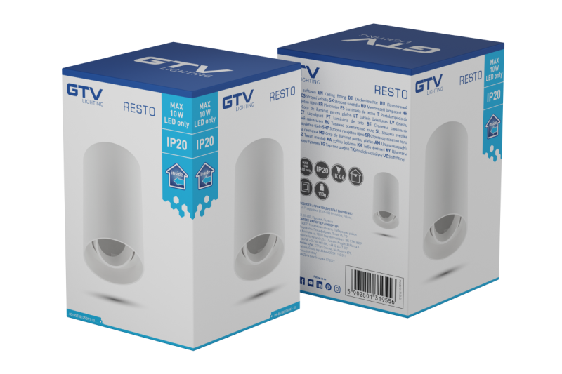 Decor Ceiling light fixture RESTO PC φ80x125mm IP20 max 20W round white 1208963986