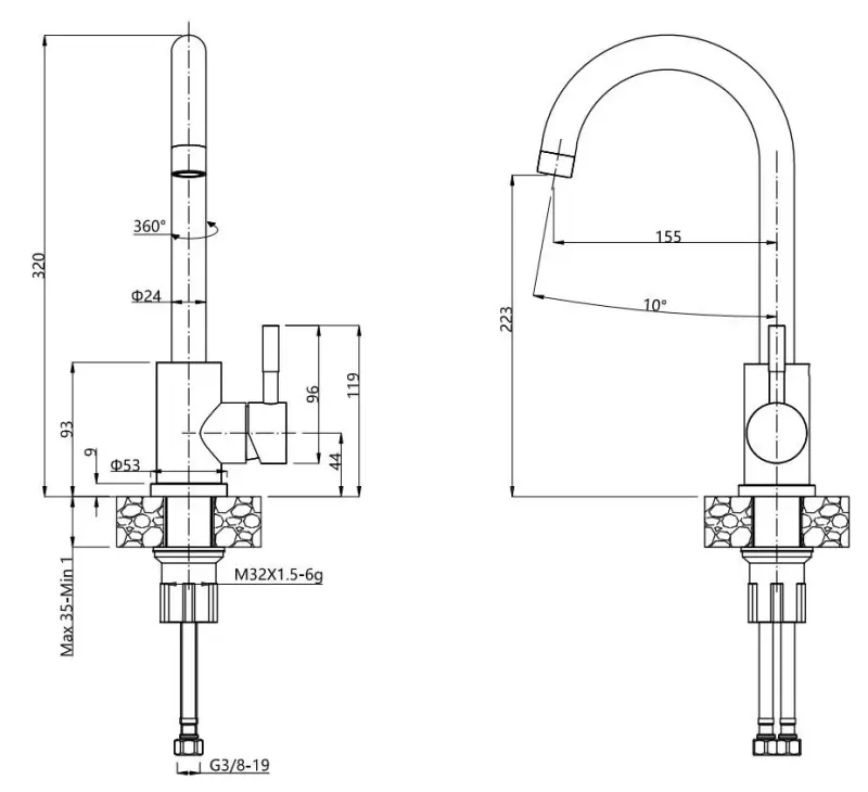 Quadri Dixton 40 set with stainless steel sink 400x450 mm with tap hole and Quadri Coventry stainless steel kitchen faucet