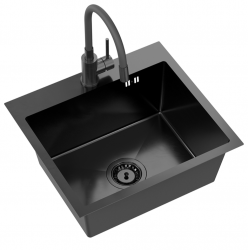 Quadri Dixton 50 Set black Nano PVD stainless steel sink 500x450 mm with tap hole, inset and Bristol black kitchen tap