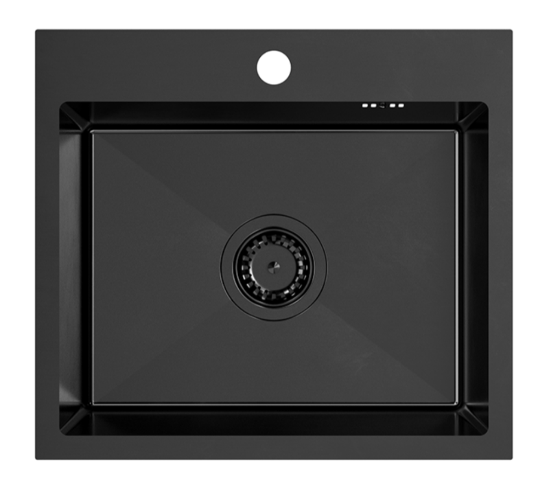 Quadri Dixton 50 Set black Nano PVD stainless steel sink 500x450 mm with tap hole, inset and Bristol black kitchen tap