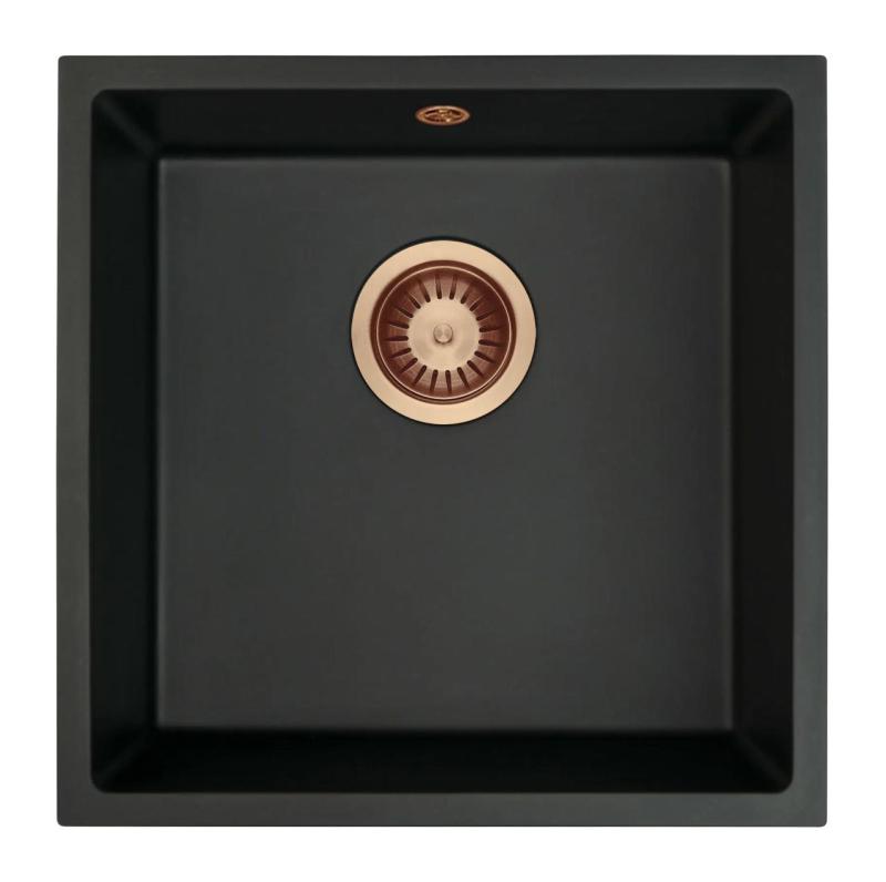 GraniteMy Universal granite black sink 40x40 cm black top-mounted undermount and flush-mount with copper plug 1208967114