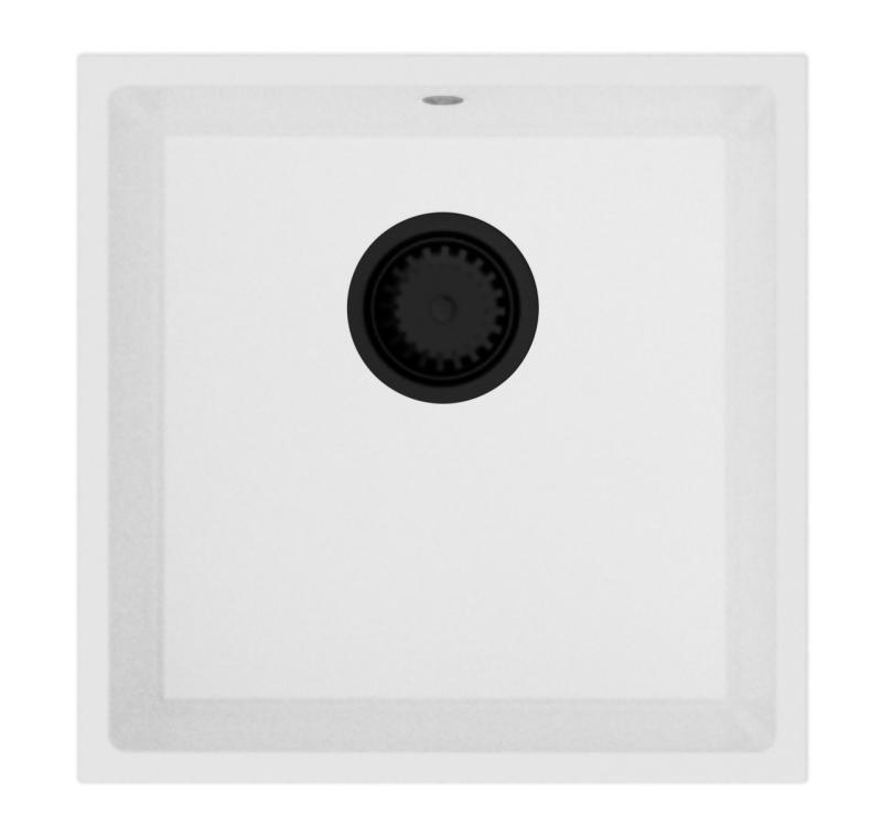 GraniteMy Universal granite white sink 40x40 cm black top-mounted undermount and flush-mount with black plug 1208967128
