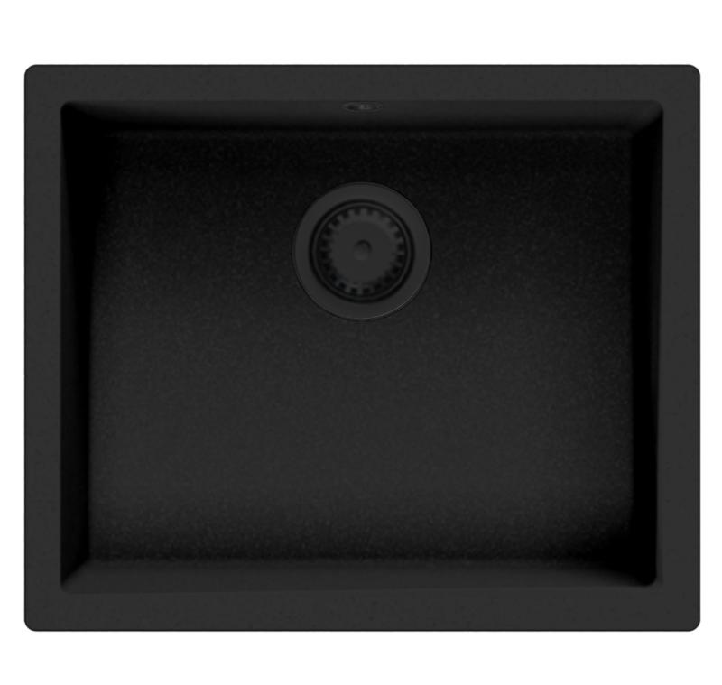 GraniteMy Universal granite black sink 50x40 cm black top-mounted, undermount and flush-mount with black plug 1208967129