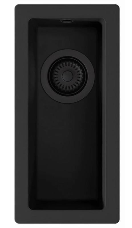 GraniteMy Universal granite black small sink 17x40 cm black top-mounted, undermount and flush-mount with black plug 1208967140