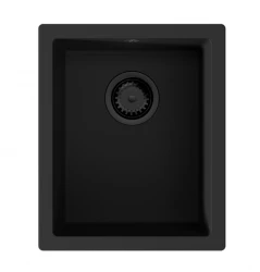 GraniteMy Universal granite black small sink 17x40 cm black top-mounted, undermount and flush-mount with black plug 1208967143