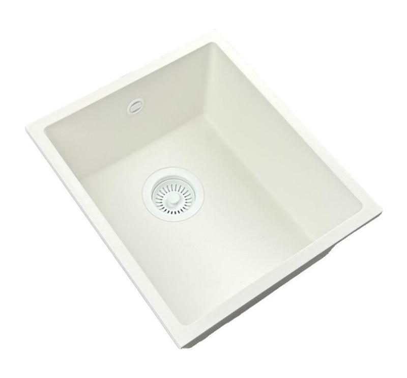 GraniteMy Universal granite white sink 34x40 cm white top-mounted, undermount and flush-mount with white plug 1208967146
