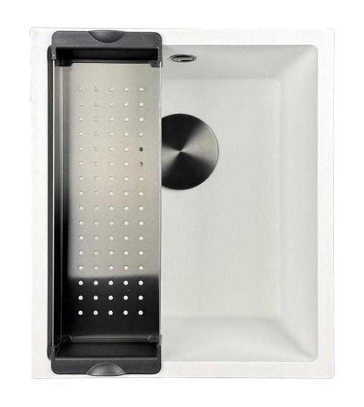 GraniteMy Universal granite white sink 34x40 cm white top-mounted, undermount and flush-mount with black plug 1208967147